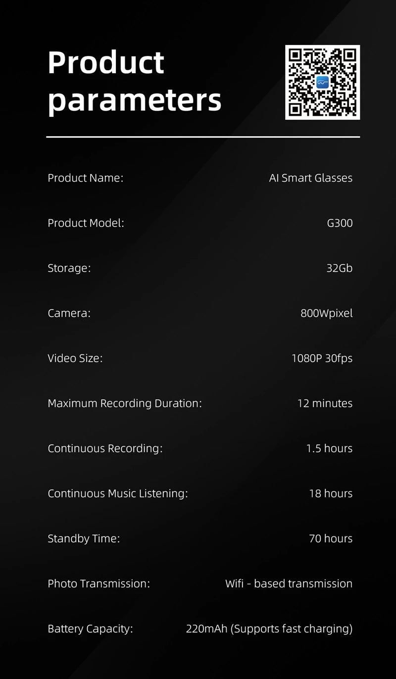 Mateo AI Smart Glasses G300