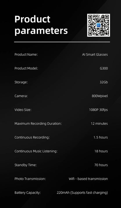 Mateo AI Smart Glasses G300